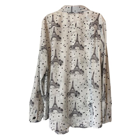 Karl Lagerfeld Paris Eiffel Tower Print Long Sleeve Button-Up Shirt Blouse XL - Picture 2 of 10